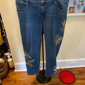 Chico's Blue Ankle Jeans with Gold Embroidery